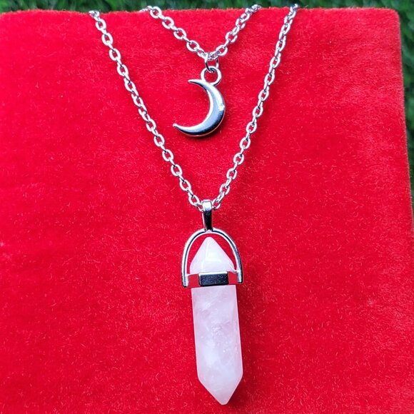 Layered Moon and Healing Crystal Stone Quartz Pendant Necklace, BS41083 - Picture 1 of 15